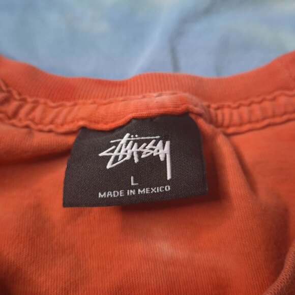 Stussy Graphic T-Shirt L Orange Blue Urban Style Short Sleeve Crew Neck - Picture 6 of 6